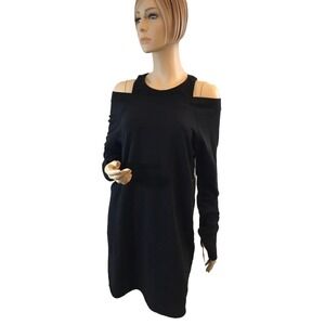 SUPER COMFY  COTTON MIX  SHOULDER CUT OUT ‎ DRESS BY SUNDAY SZ 1 BLACK $124